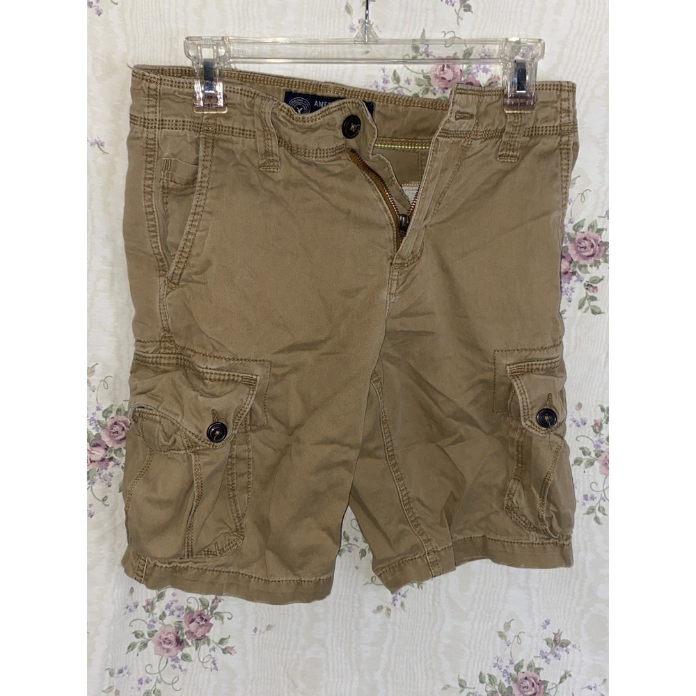 American Eagle Cargo Shorts Mens 26 Khaki Brown Classic 10" Casual Preppy Pocket